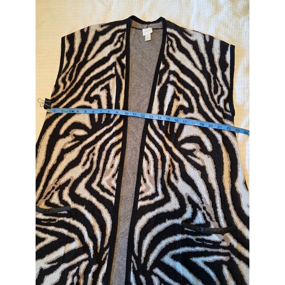 Chicos Zebra Print Open Front Cardigan Vest Size 3 XL Faux Leather Trim - Picture 13 of 16